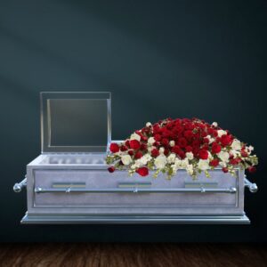 White And Red Casket Spray
