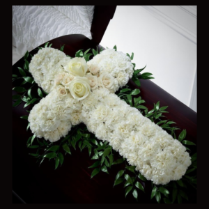All White Casket Funeral Cross