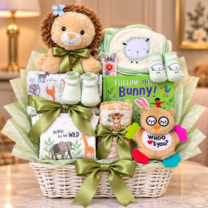 Welcome Baby Green Gift Basket